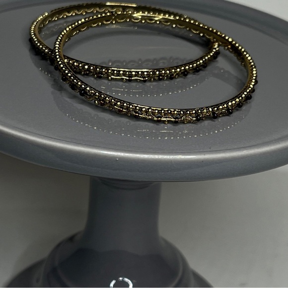 Traditional Indian Gold-Tone Bangles with Brown Beaded Detailing – Set of 2 - Picture 1 of 4